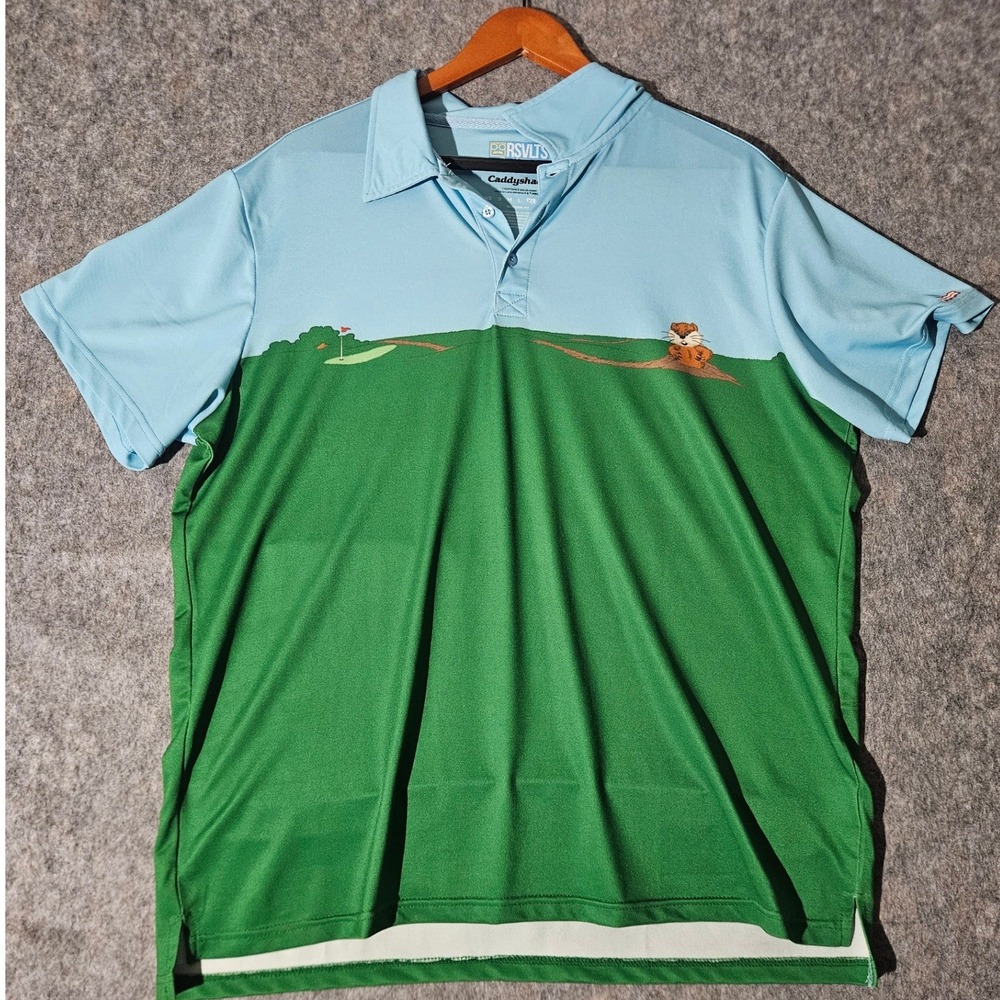 RSVLTS Polo Shirt Men XL Blue Green Caddyshack Breakfast Balls Gopher Golf